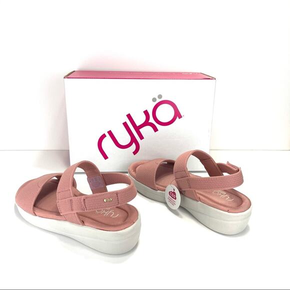 Ryka Azara Knit Sandal Size 8.5 Rose/Tan Platform Wedge Lightweight Open Toe New - Picture 3 of 16